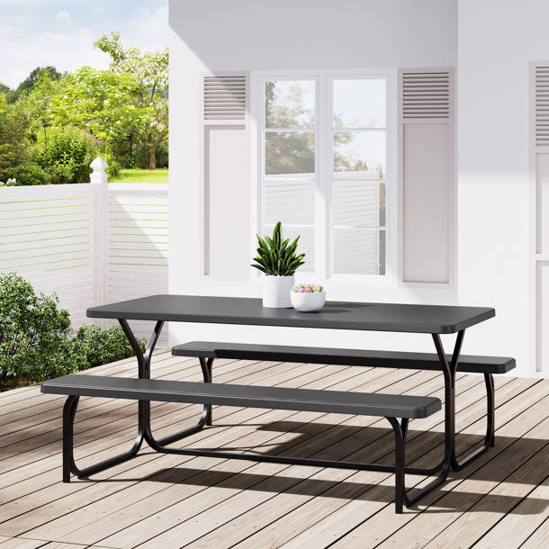 Ebern Designs 8Person 6 ft. Long Woodgrain Picnic Table Set Outdoor